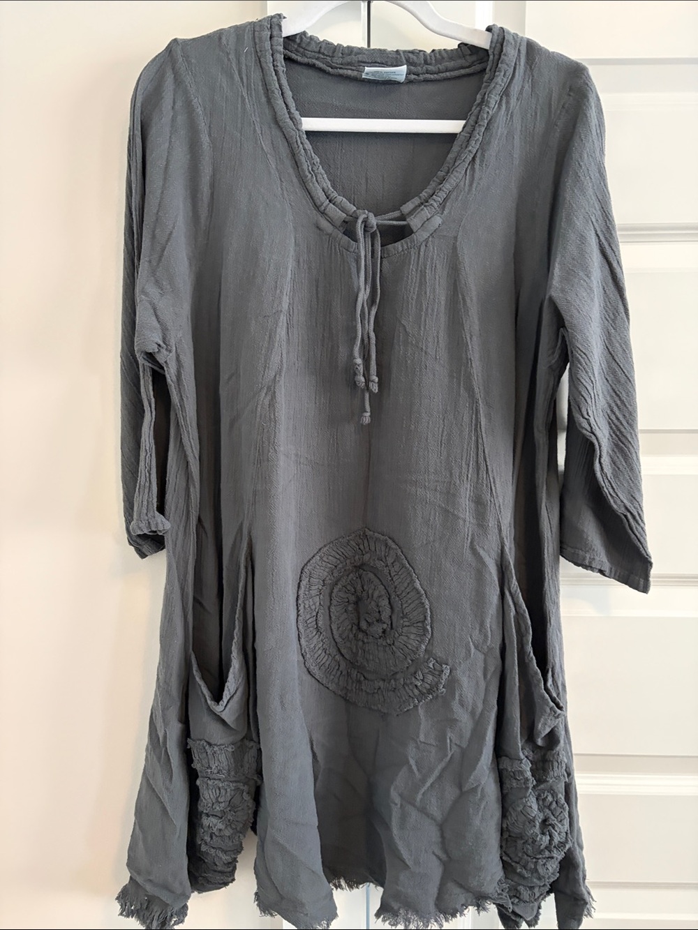 Oh my Gauze. Women's Gray Tunic Top with Drawstring Neck